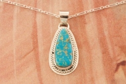 Genuine Kingman Turquoise Sterling Silver Native American Pendant
